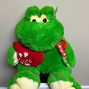 Large Valentine’s Day animal love frog hearts xoxo green red fluffy NEW